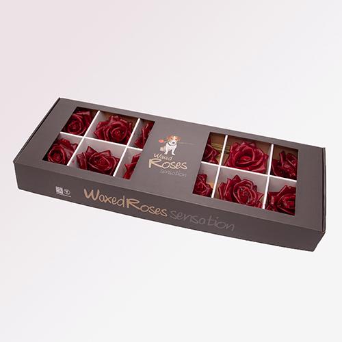 12x Dc wax zijden roos bordeaux 10cm